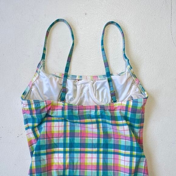 J CREW Pastel Plaid One Piece Swimsuit Sz 0 Underwire High Leg - Picture 5 of 9